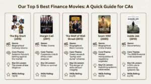 An infographic comparing the key features of the best finance movies CA Monk