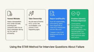 STAR method interview questions about failure, detailing the situation, task, action, and result CA Monk