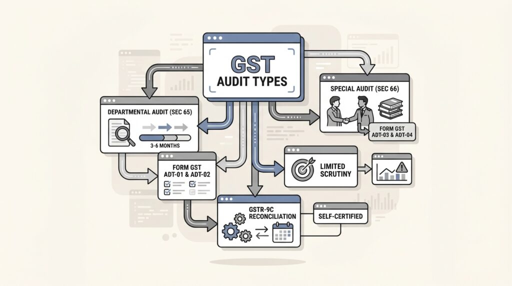 GST Audit Types Explained Section 65, 66 & GSTR-9C CA Monk